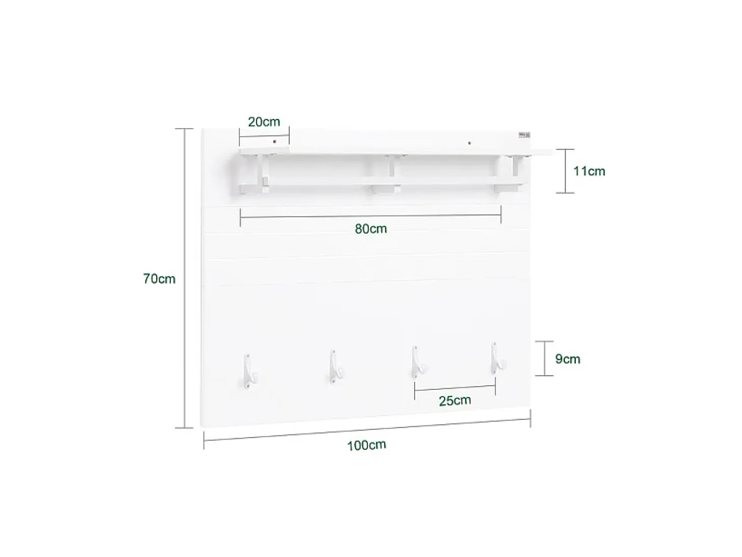 SoBuy FHK36-W Estante de Pared con 4 Ganchos Blanco 100 x 70 cm