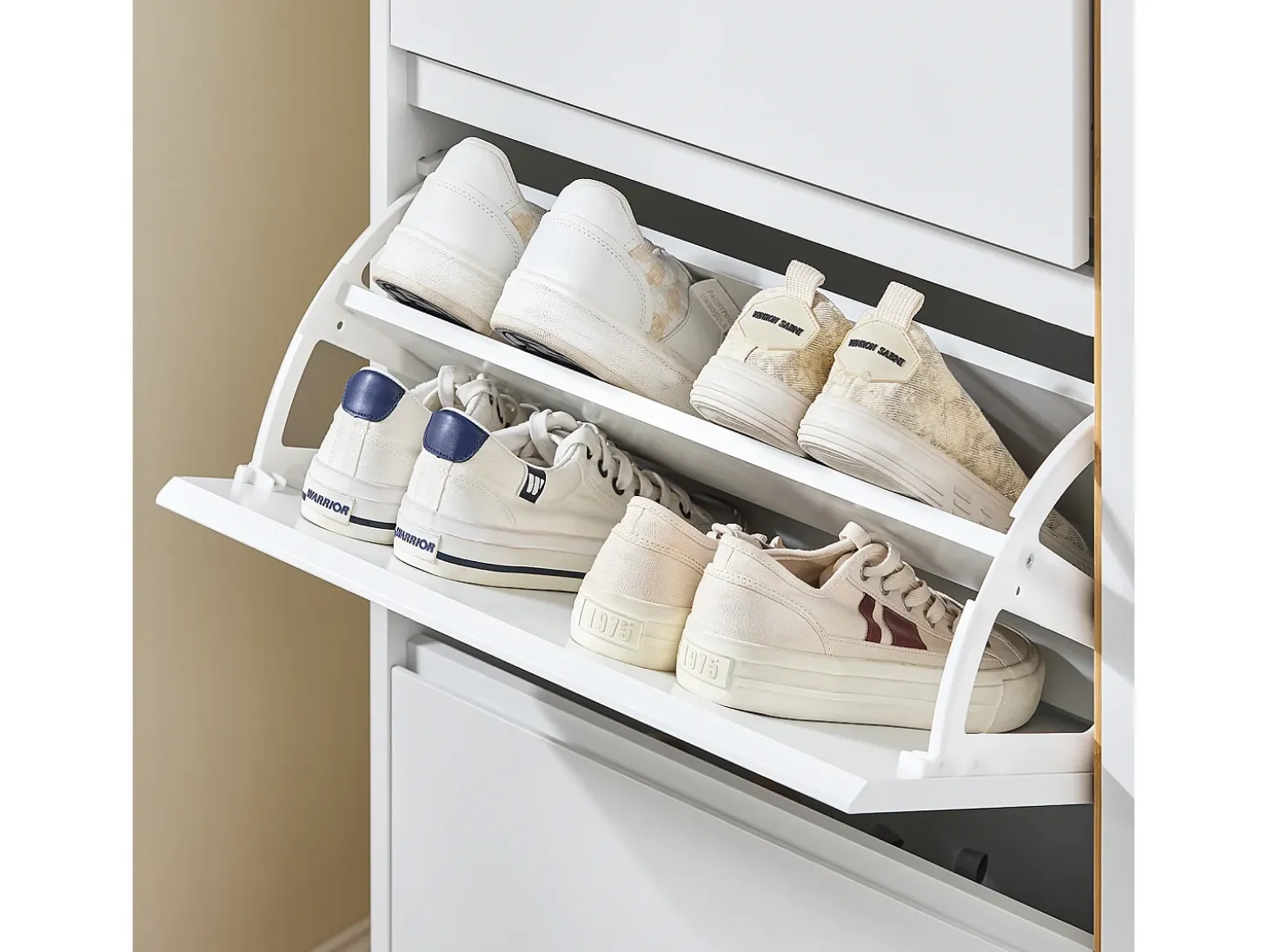 SoBuy FSR189-WN Zapatero con 3 Solapas y 1 Puerta 80x34x122 cm Blanco