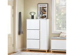 SoBuy FSR189-WN Zapatero con 3 Solapas y 1 Puerta 80x34x122 cm Blanco