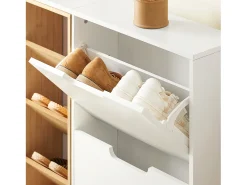 SoBuy Zapatero Estrecho Blanco con Puertas y Estantes de Madera