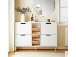 SoBuy Zapatero Estrecho Blanco con Puertas y Estantes de Madera