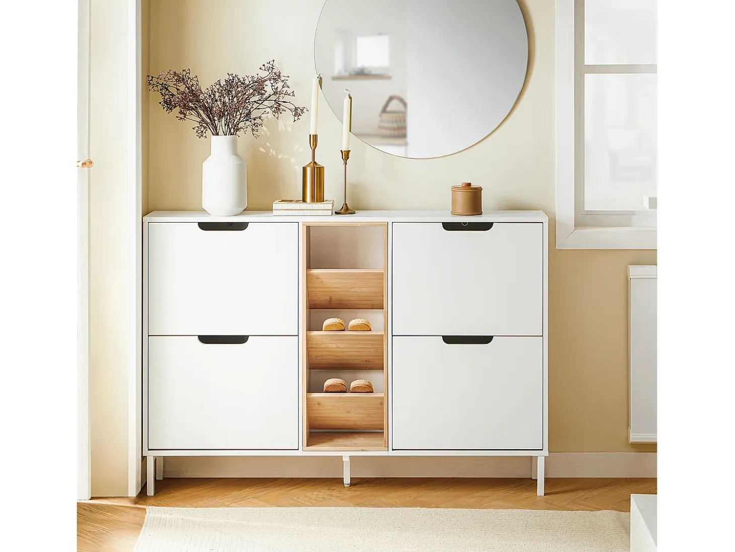 SoBuy Zapatero Estrecho Blanco con Puertas y Estantes de Madera