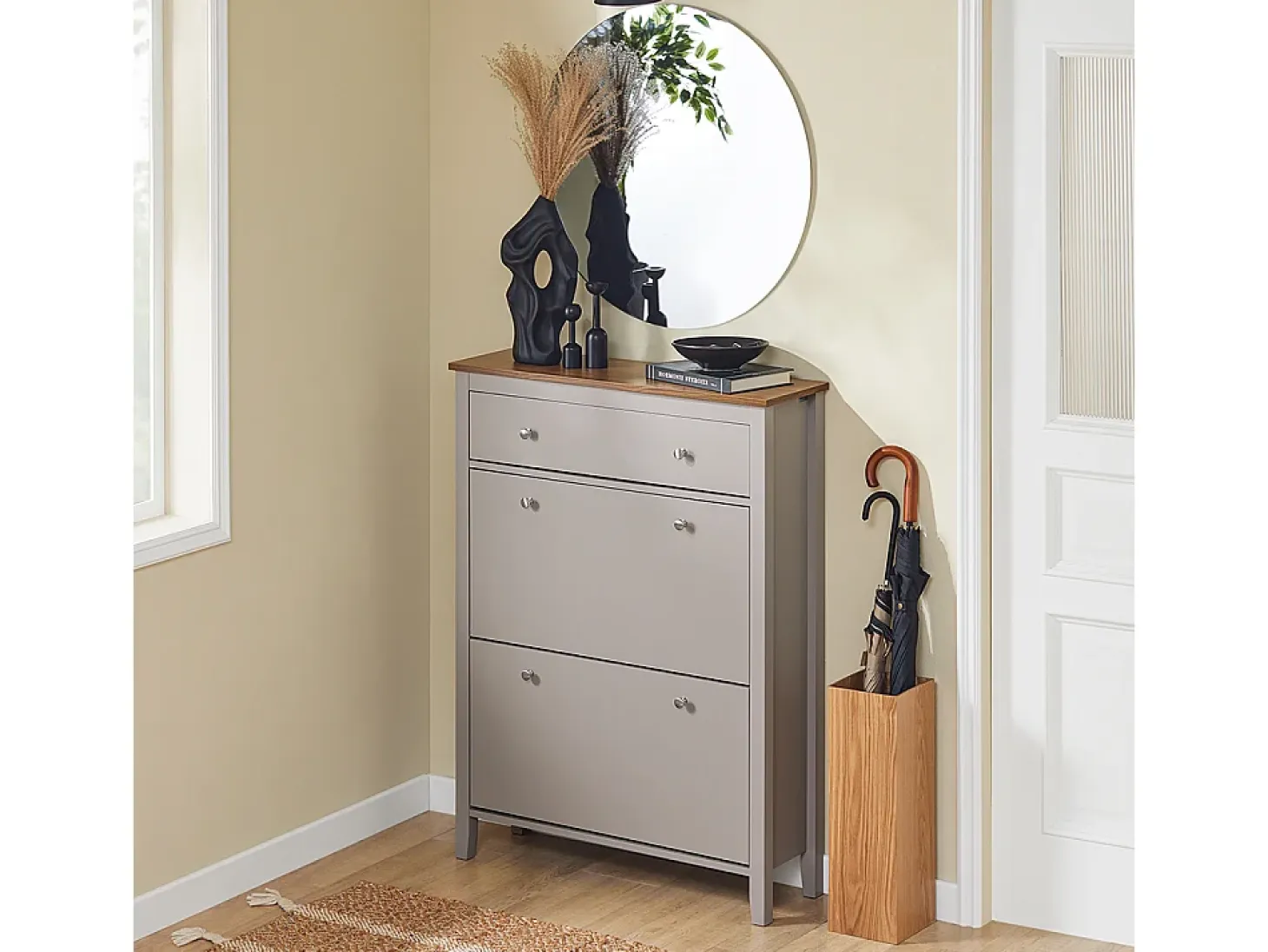 SoBuy Zapatero Estrecho con Cajón y 2 Puertas, de Madera, Color Marrón