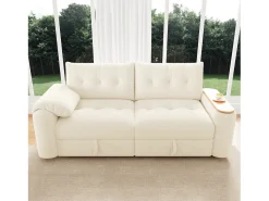 Sofá 3 plazas - con espacio de almacenamiento - con reposacabezas y mesa auxiliar integrada - beige