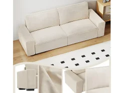 Sofá 3 plazas chenilla beige - con reposabrazos anchos - 220 x 83 x 88 cm