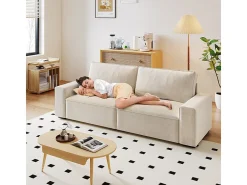 Sofá 3 plazas chenilla beige - con reposabrazos anchos - 220 x 83 x 88 cm