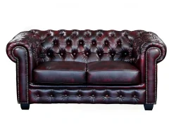 Sofá 2 plazas chesterfield 100% piel color cereza BRENTON