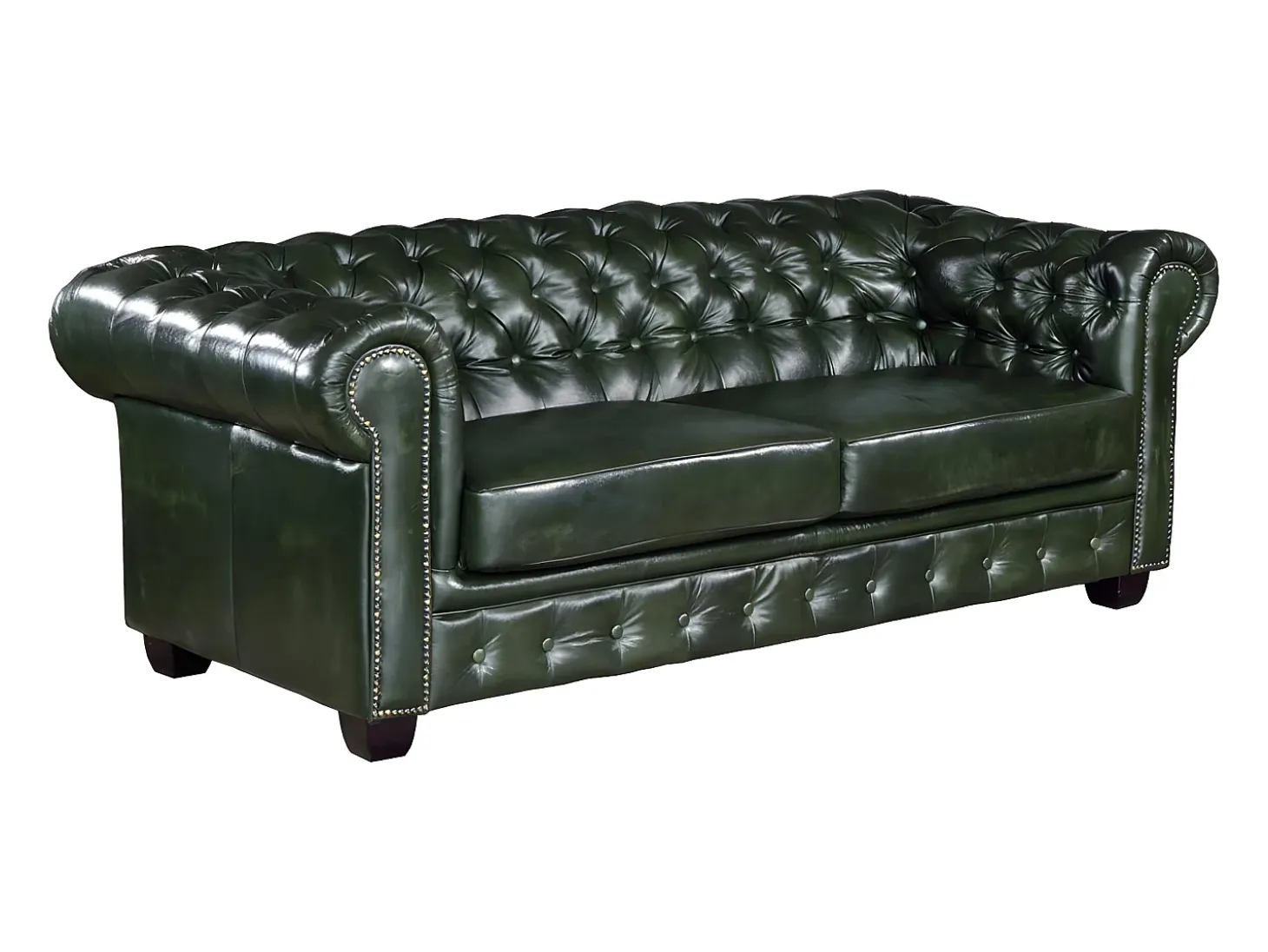 Sofá 3 plazas chesterfield 100% piel verde BRENTON
