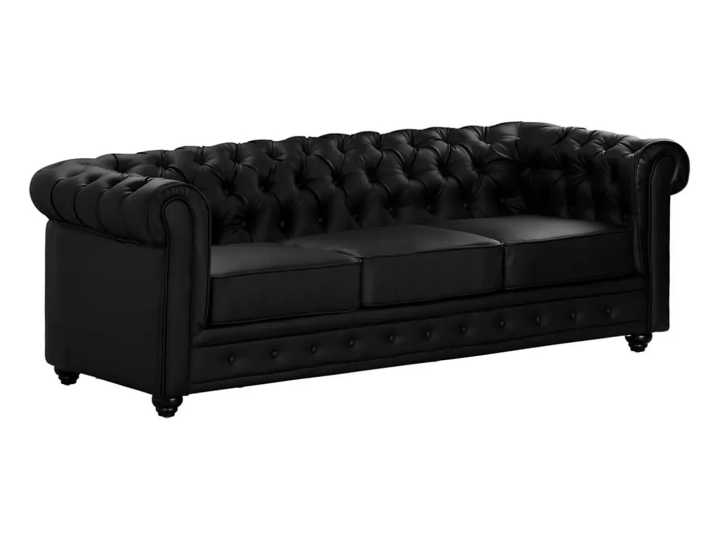Sofá 3 plazas CHESTERFIELD - Piel sintética - Negro