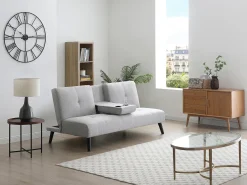 Sofá 3 plazas clic-clac de tela gris claro con mesita CLOSIPA