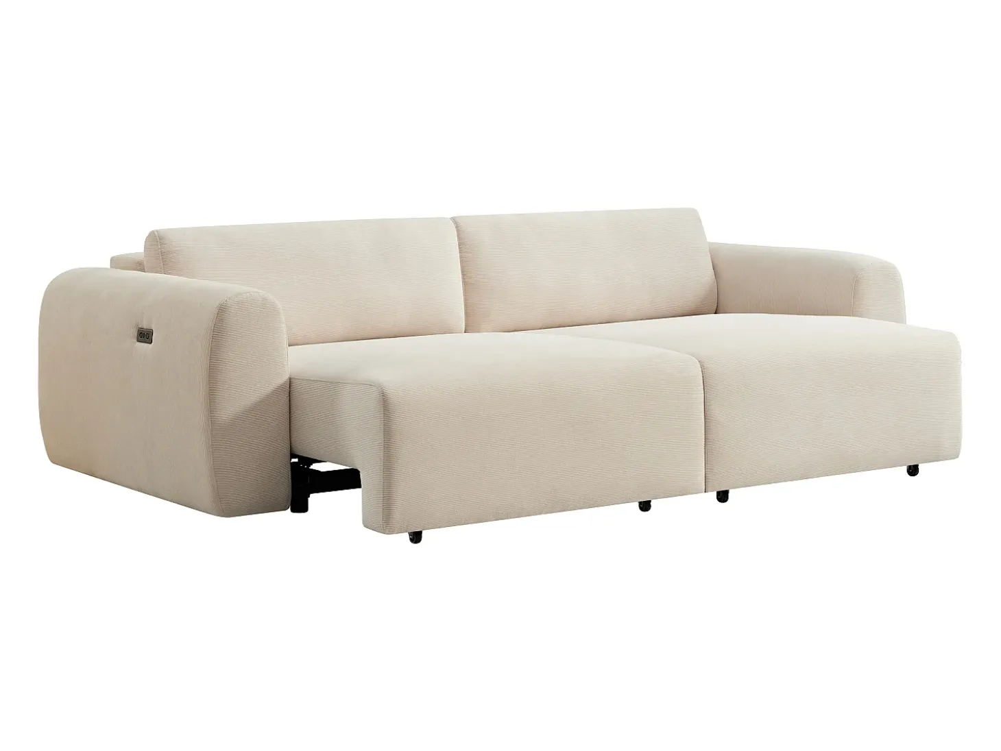 Sofá 4 plazas con asiento deslizante eléctrico de pana beige PASTARO