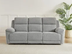 Sofá 3 plazas con relax eléctrico y mesa auxiliar en tela jaspeada gris KELUNO
