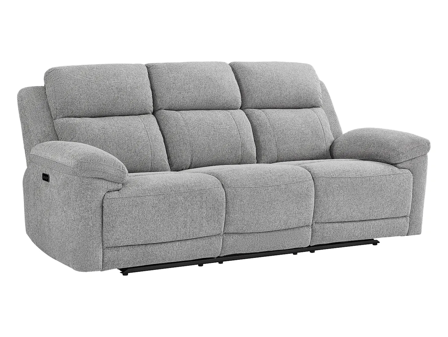 Sofá 3 plazas con relax eléctrico y mesa auxiliar en tela jaspeada gris KELUNO