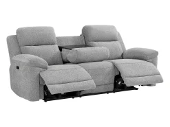 Sofá 3 plazas con relax eléctrico y mesa auxiliar en tela jaspeada gris KELUNO