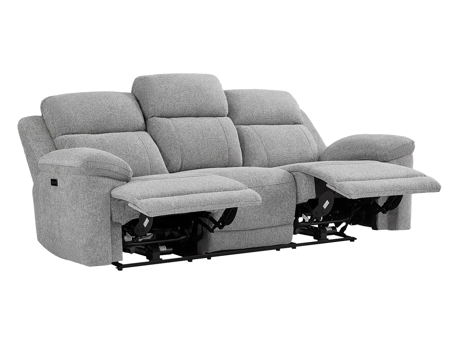 Sofá 3 plazas con relax eléctrico y mesa auxiliar en tela jaspeada gris KELUNO