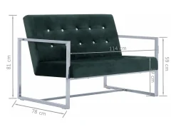Sofá 2 plazas con reposabrazos cromados terciopelo verde oscuro