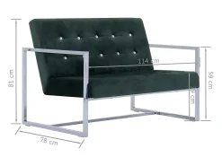 Sofá 2 plazas con reposabrazos cromados terciopelo verde oscuro