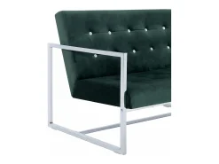 Sofá 2 plazas con reposabrazos cromados terciopelo verde oscuro