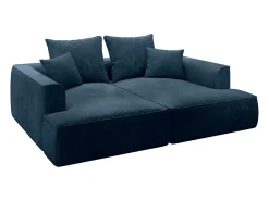 Sofá 3 plazas confort asiento profundo en terciopelo de pana azul PINETA