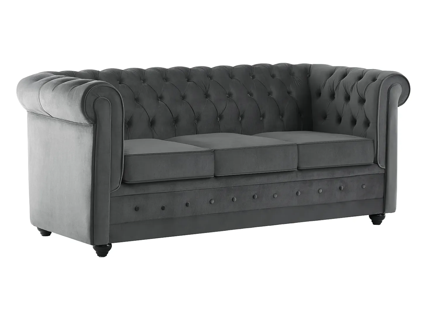 Sofá 3 plazas convertible de terciopelo gris antracita CHESTERFIELD