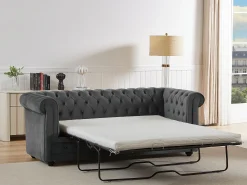 Sofá 3 plazas convertible de terciopelo gris antracita CHESTERFIELD