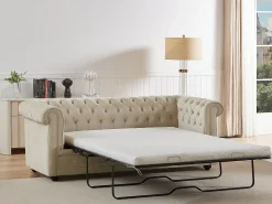 Sofá 3 plazas convertible de terciopelo beige CHESTERFIELD