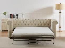 Sofá 3 plazas convertible de terciopelo beige CHESTERFIELD