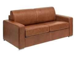 Sofá 3 plazas convertible express de cuero vintage caramelo 140 cm colchón 18 cm CALITO