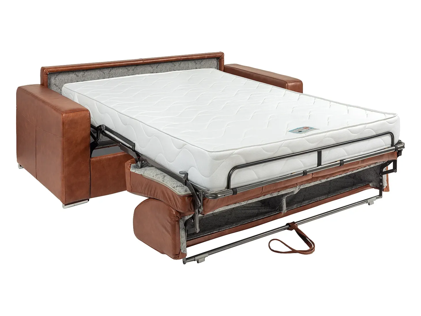 Sofá 3 plazas convertible express de cuero vintage caramelo 140 cm colchón 18 cm CALITO