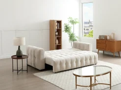 Sofá 3 plazas convertible en tela texturizada beige PANILO