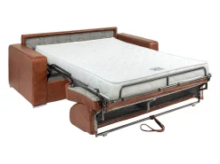 Sofá 3 plazas convertible rápido de cuero vintage caramelo 140 cm colchón 14 cm CALITO