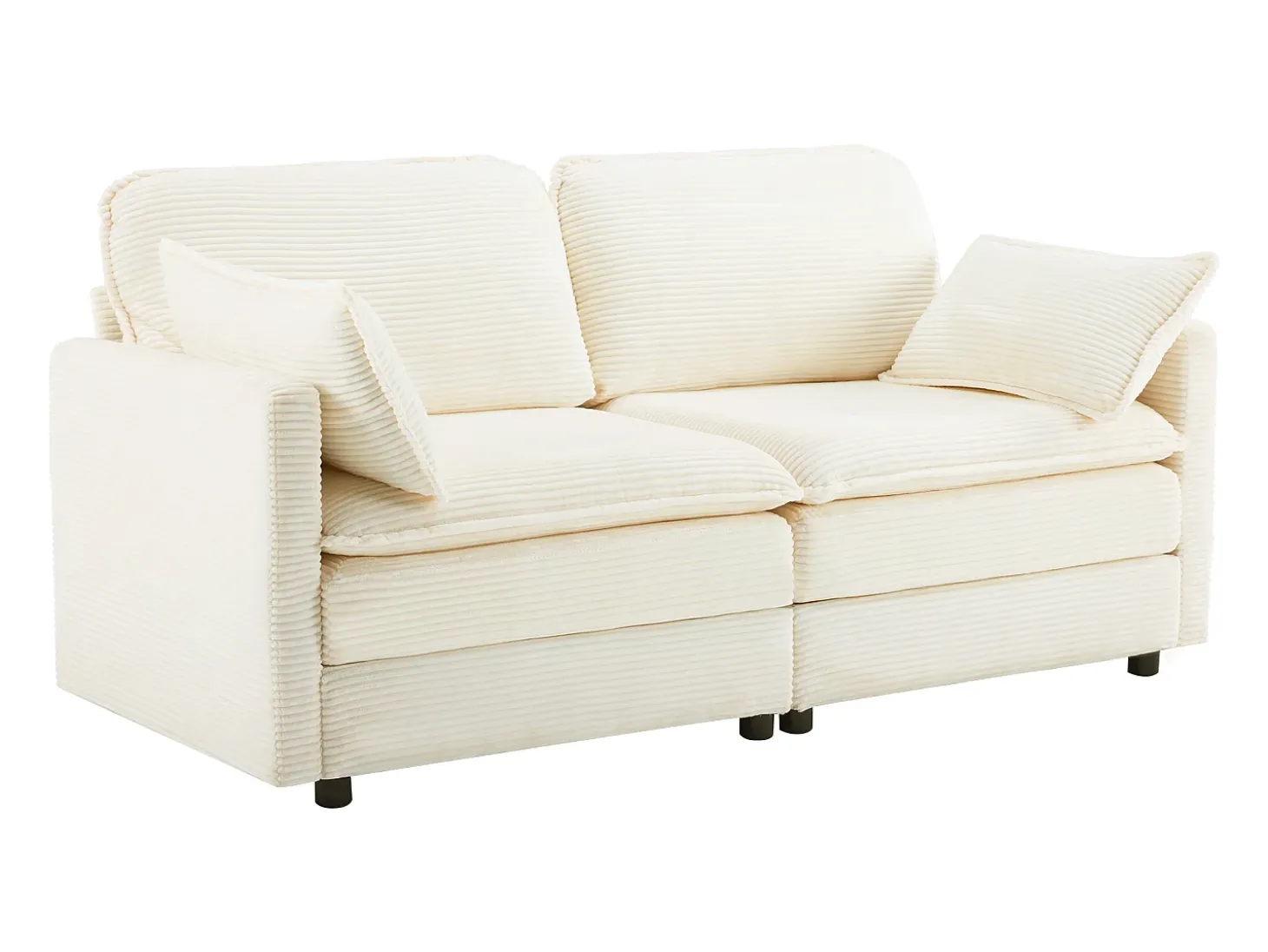 Sofá 2 plazas de pana blanca con respaldo acolchado - Estilo moderno