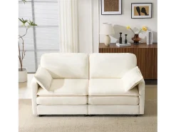 Sofá 2 plazas de pana blanca con respaldo acolchado - Estilo moderno