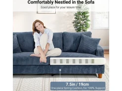 Sofá 3 Plazas de Pana, con 2 Cojines, asientos extra profundos de 53cm, 220x76x84cm, Azul