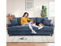 Sofá 3 Plazas de Pana, con 2 Cojines, asientos extra profundos de 53cm, 220x76x84cm, Azul