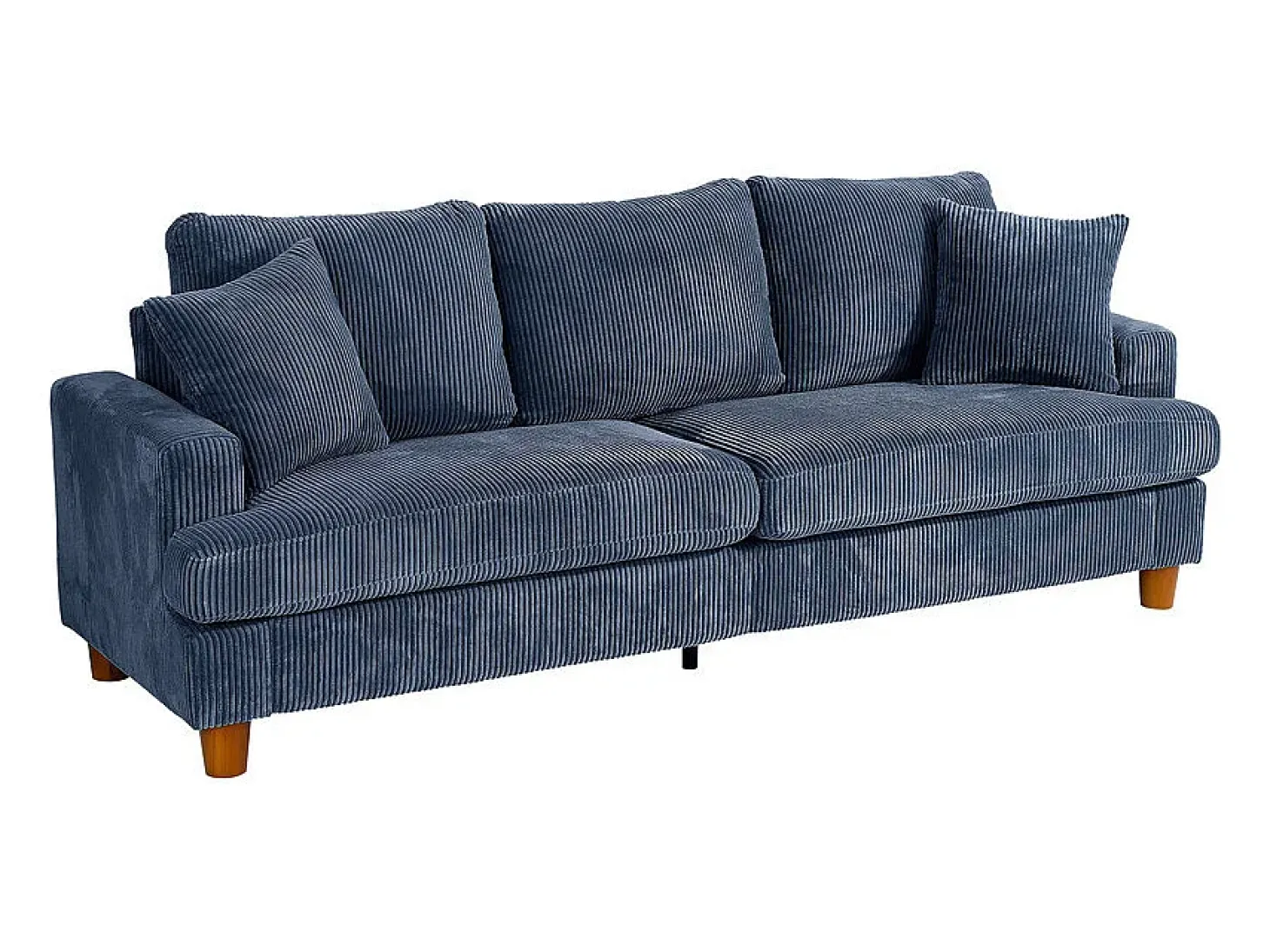 Sofá 3 Plazas de Pana, con 2 Cojines, asientos extra profundos de 53cm, 220x76x84cm, Azul