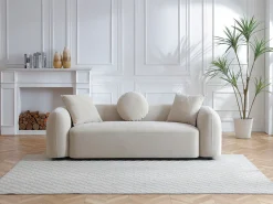 Sofá 3 plazas de tela color beige con cojines OXILA