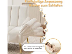 Sofá 3 plazas de terciopelo beige - 3 en 1 - Respaldo y reposabrazos regulables - 184 x 79 x 71 cm