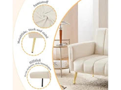 Sofá 3 plazas de terciopelo beige - 3 en 1 - Respaldo y reposabrazos regulables - 184 x 79 x 71 cm