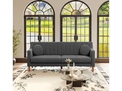 Sofá 3 plazas de terciopelo - patas de madera maciza 19cm - con 2 cojines - 206x74x83cm - Gris