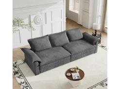 Sofá 3 plazas en pana, con 2 cojines de brazo, desmontables y lavables, 265x86x88cm, Gris
