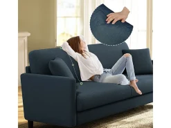 Sofá 2 plazas en tejido terciopelo teddy con 2 cojines - Azul - 148 x 89 x 79 cm