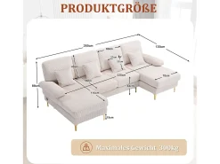 Sofá 4 plazas en terciopelo beige con iluminación LED y puerto USB - diseño moderno en U