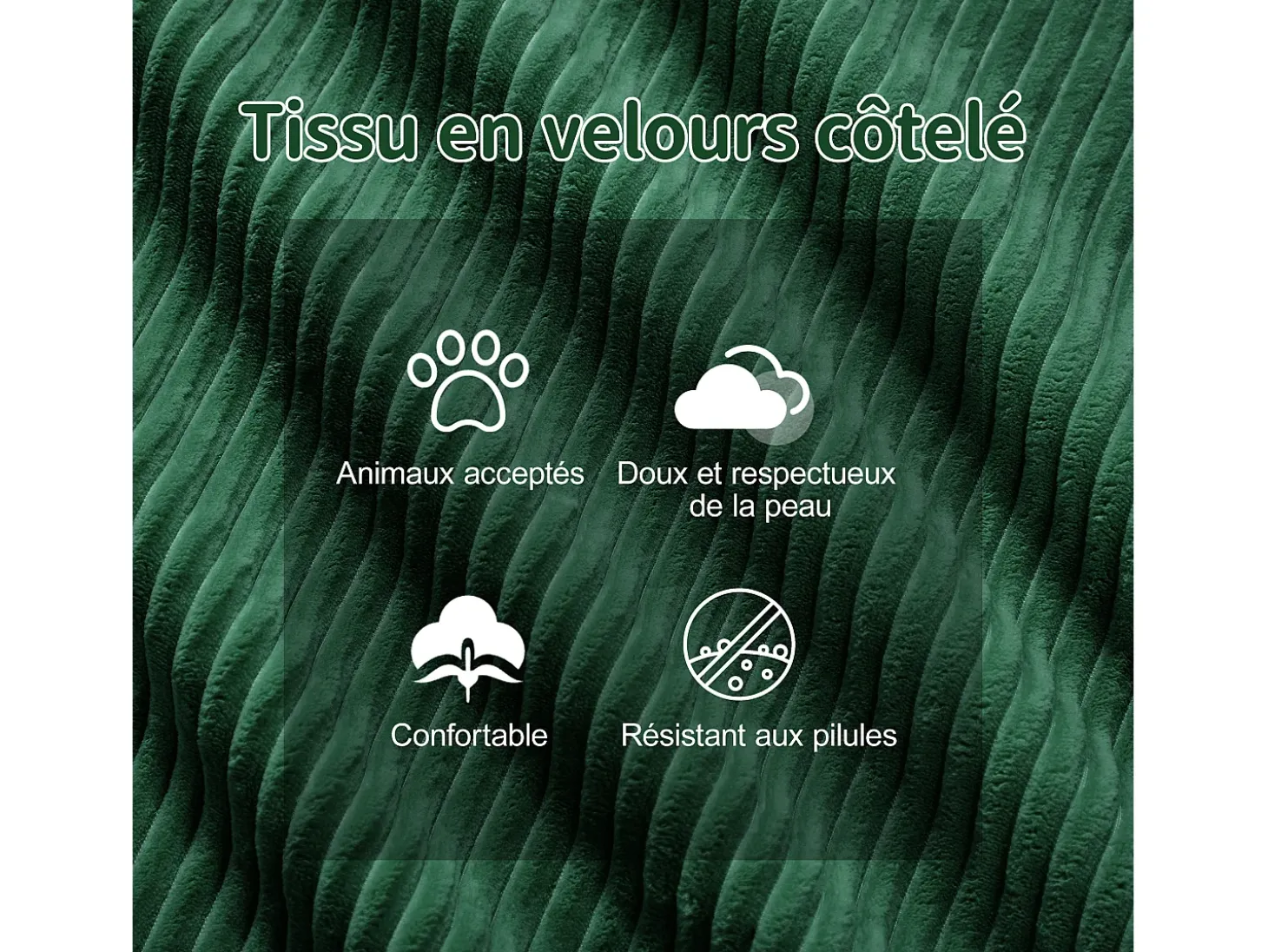 Sofá 3 plazas Esquina Modular en Pana, con otomana y 3 cojines, 293x177x69cm, Verde
