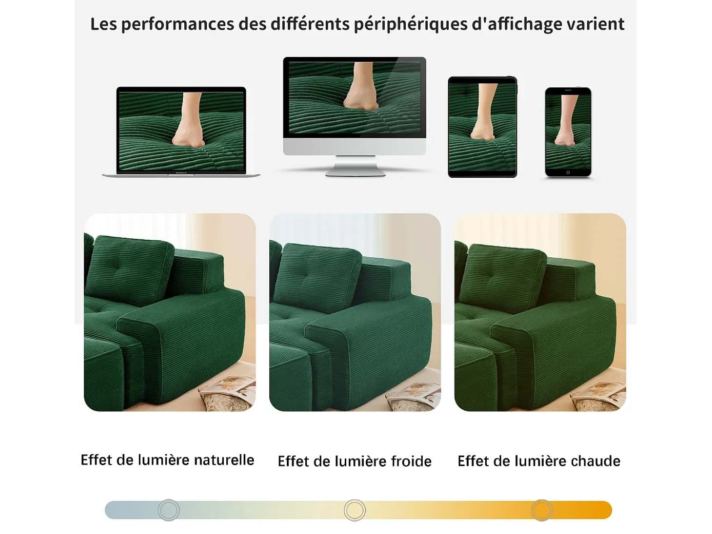 Sofá 3 plazas Esquina Modular en Pana, con otomana y 3 cojines, 293x177x69cm, Verde