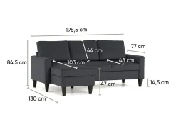 Sofá 3 Plazas Gris Oscuro con Chaise Longue Reversible Lado Derecho/Izquierdo (226 x 140 x 85 cm) - FOX