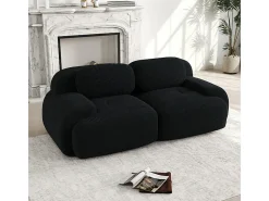 Sofá 2 Plazas Modular de Pana Acanalada - con 2 Cojines - 208x103x75cm - Negro