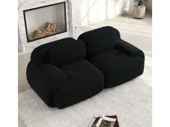Sofá 2 Plazas Modular de Pana Acanalada - con 2 Cojines - 208x103x75cm - Negro