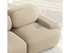 Sofá 2 Plazas Modular de Pana Acanalada - con 2 Cojines - 208x103x75cm - Beige