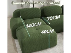 Sofá 3 Plazas Modular de Pana Acanalada - con 3 Cojines - 298x103x75cm - Verde